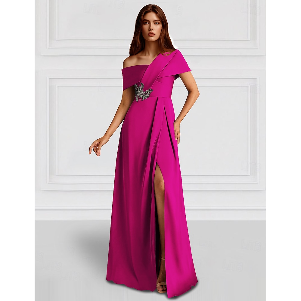 A-Linie Abendkleider Elegant Kleid Formal kleid hochzeitsgast Boden-Länge Ärmellos Ein-Schulter Tasche Satin mit Umhang 2025 Lightinthebox