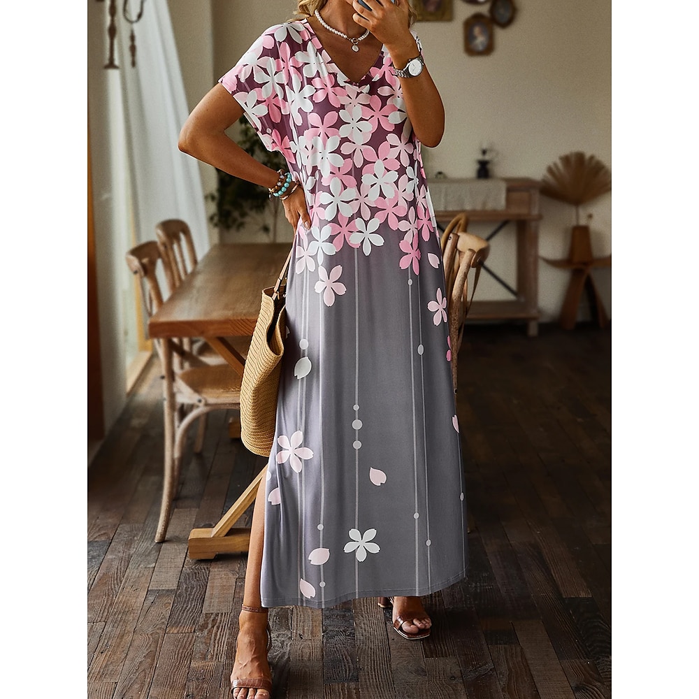 Damen Casual kleid Maxidress Sommerkleid Etuikleid Drop-Schulter Stilvoll Brautkleider schlicht Urlaub Täglich Regular Fit Blumen Kurzarm V Ausschnitt Rosa Frühling Herbst Lightinthebox