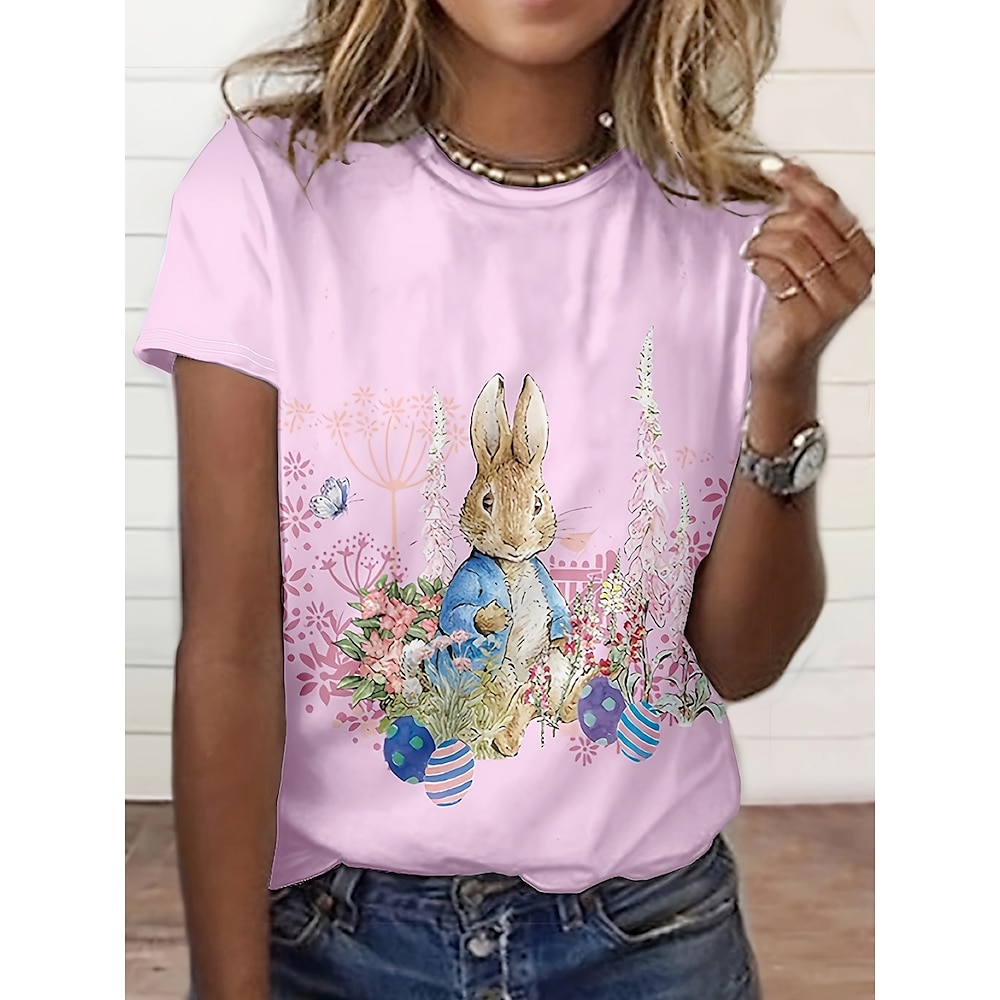 Ostern Damen T Shirt Tier Brautkleider schlicht Kurzarm Rundhalsausschnitt Normale Oberteile Täglich Bedruckt Rosa Sommer Lightinthebox