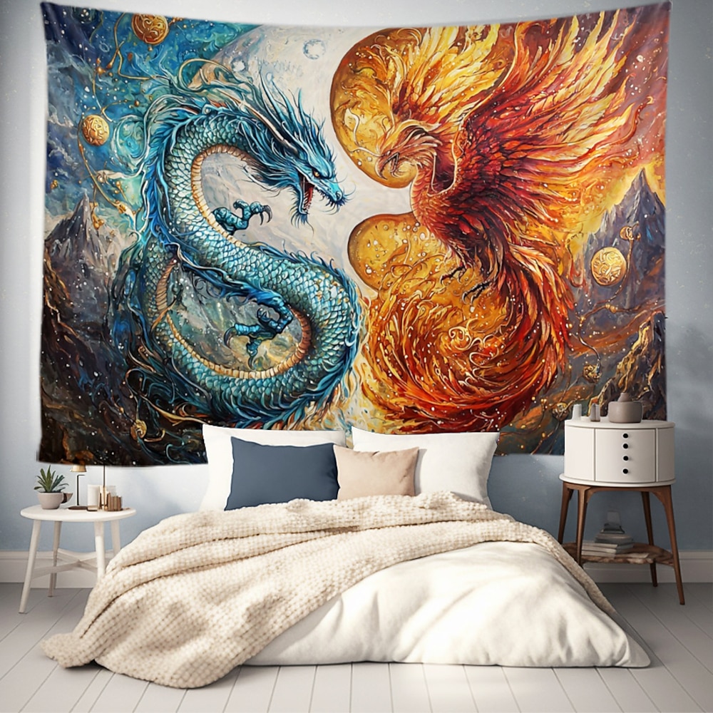 Fantasy Hängender Wandteppich Phönix Drache Wandkunst Großer Wandteppich Wandmalerei Dekoration Fotohintergrund Decke Vorhang Wohnheim Schlafzimmer Wohnzimmerdekoration Lightinthebox