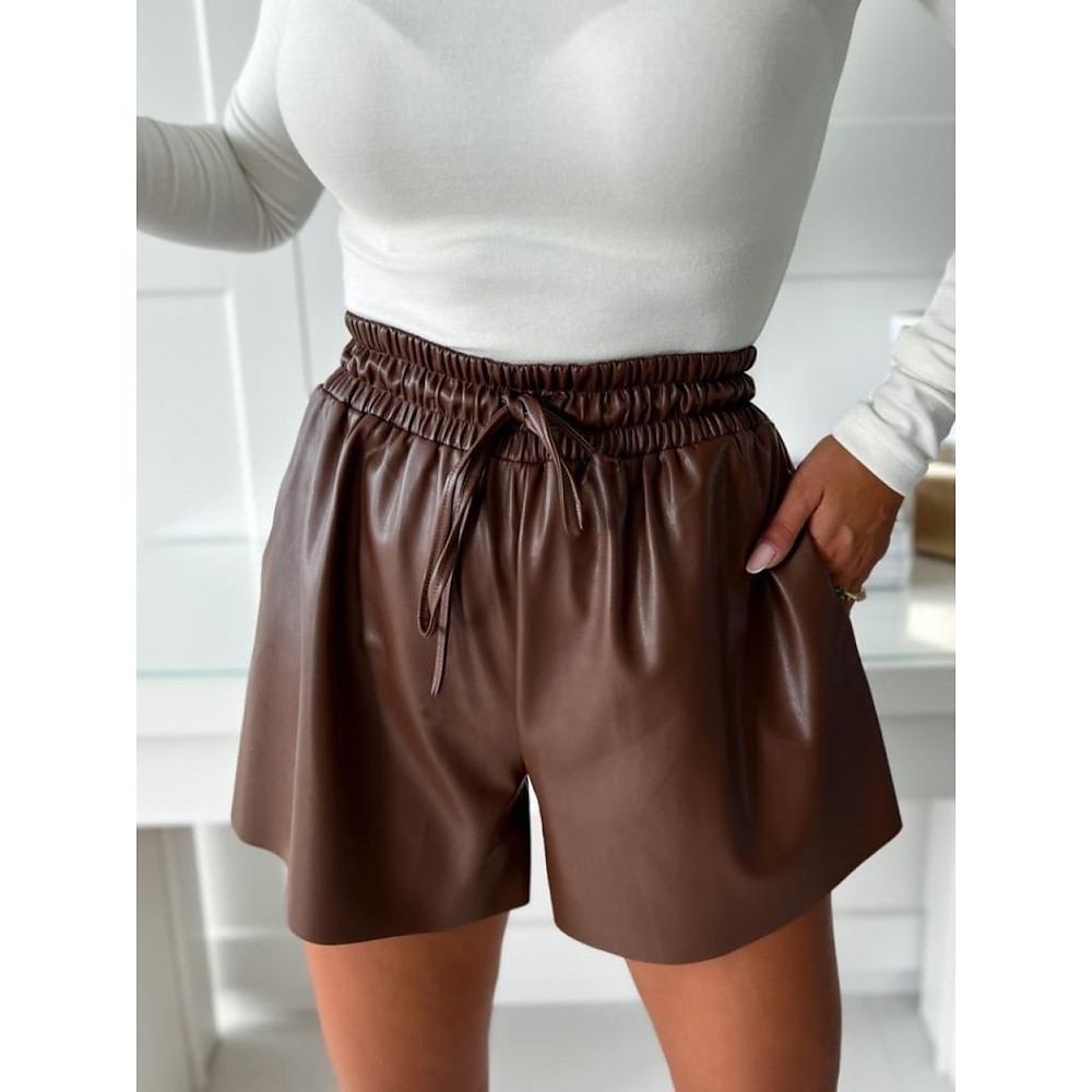 Damen Lederhosen Casual Kurz Normal Einfarbig Bequem Unelastisch Freizeitskleidung Schwarz Braun Sommer Regular Fit Lightinthebox