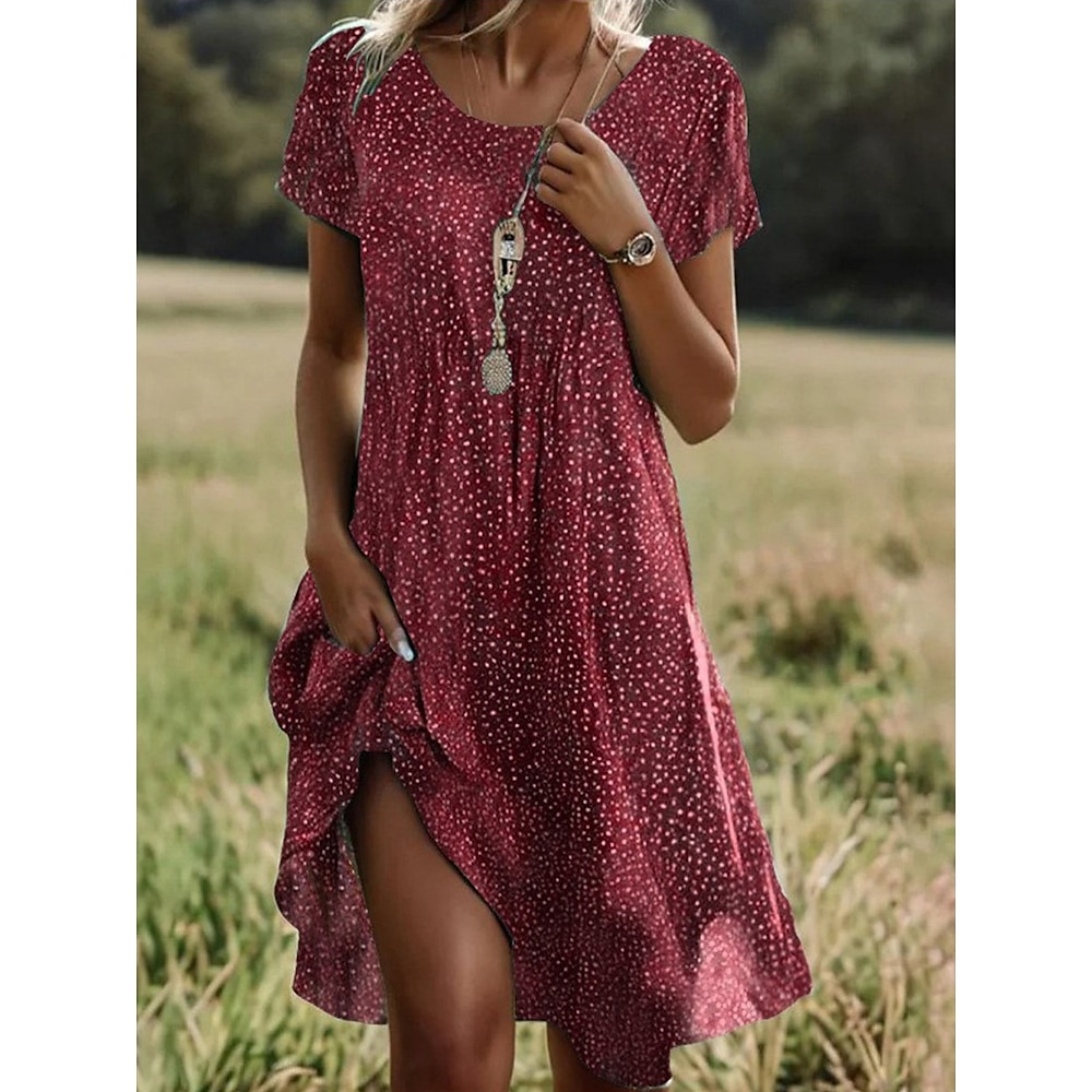 Damen Midikleid Sweatkleid A Linie Kleid Sportliches Kleid Brautkleider schlicht Urlaub Täglich Regular Fit Graphic Kurzarm Rundhalsausschnitt Dunkelrot Rosa Rote Burgunderrot Sommer Lightinthebox