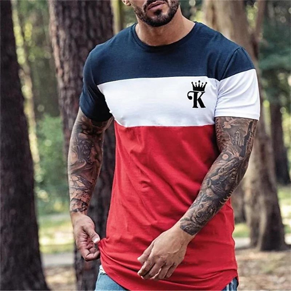 Herren Tee Kurzarm-Shirt T-Shirt Brief drucken Rundhalsausschnitt Urlaub Strasse Kurzarm Farbblock Bedruckt Bekleidung Polyester Modisch Designer Lightinthebox