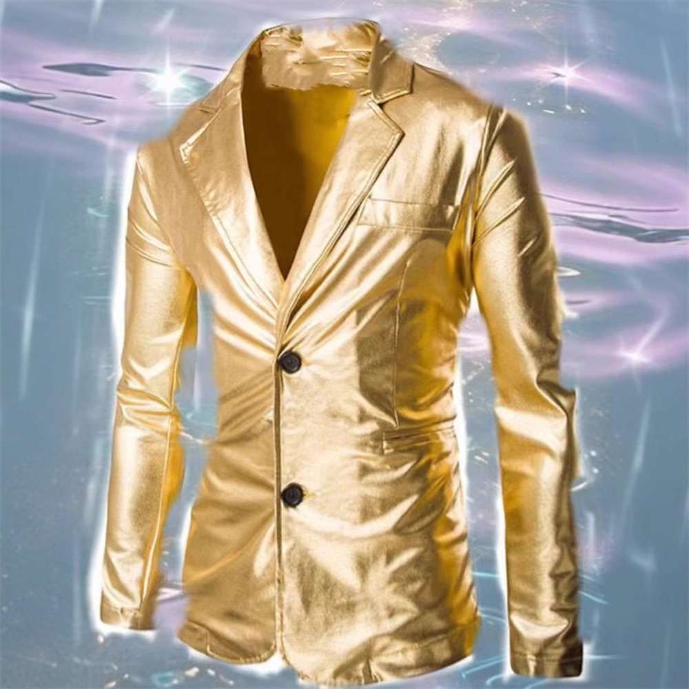 Herren Blazer Sakko Geschäft Cocktailparty Hochzeitsfeier Vintage Modisch Frühling Herbst Polyester Glatt Knopf Tasche Komfortabel Einreihiger Verschluss Blazer Silber Gold Lightinthebox