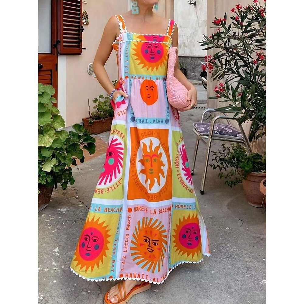 Damen Maxidress Etuikleid skims dress Schulterfreies Kleid Urlaub Urlaub Casual Täglich Regular Fit Graphic Ärmellos Gurt Regenbogen Sommer Lightinthebox