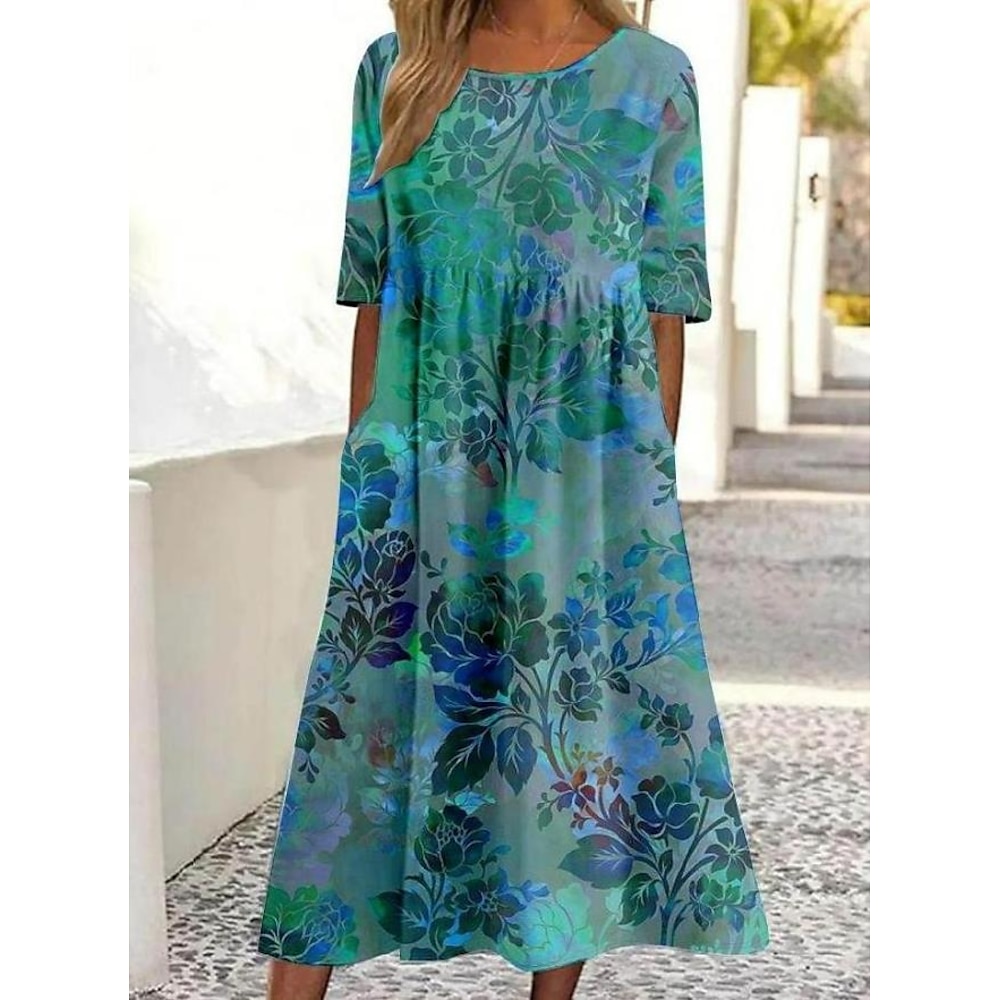 Damen Casual kleid Sommerkleid skims dress Brautkleider schlicht Urlaub Lockere Passform Blumen Ärmellos Gurt Neongrün Blau Purpur Sommer Lightinthebox