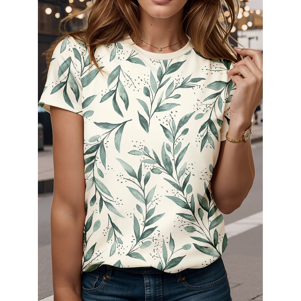 Damen T Shirt Blumen Stilvoll Brautkleider schlicht Kurzarm Rundhalsausschnitt Normale Oberteile Täglich Wochenende Bedruckt Weiß Sommer Frühling Lightinthebox