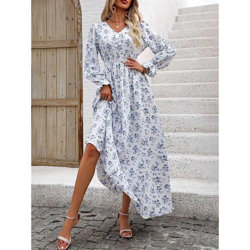 Damen Midikleid A Linie Kleid Elegant Urlaub Brautkleider schlicht Puffärmel Urlaub Casual Täglich Regular Fit Graphic Ärmellos V Ausschnitt Schwarz Weiß Leicht Braun Grün Sommer Lightinthebox