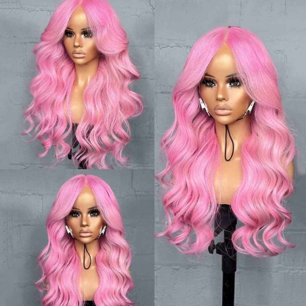 Remy Menschenhaar 5x5 Verschluss 13x4 Spitzenfront Perücke Mittelteil Brasilianisches Haar Große Wellen Rosa Perücke 130% 150% Haardichte mit Babyhaar 100% Jungfrau Leimlos Vorgerupft Für Damen Lang Lightinthebox