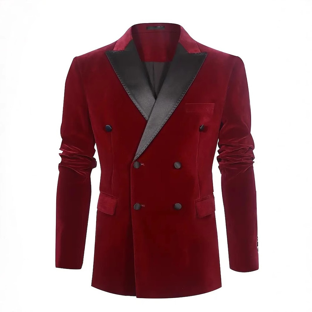 Herren Blazer aus Samt Smoking Vintage Mode einfarbig rot Standard Passform Zweireiher sechs Knöpfe Lightinthebox