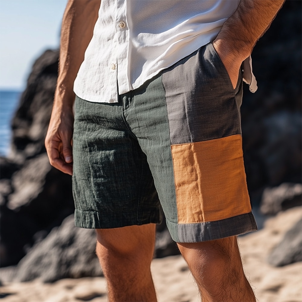 Herren Shorts Kurze Hosen Leinenshorts Kurze Hosen Sommer-Shorts Strandshorts Kurze Hosen Patchwork Tasche Gerade geschnitten Farbblock Atmungsaktiv Weich Knielänge Casual Täglich Festtage Urlaub Lightinthebox