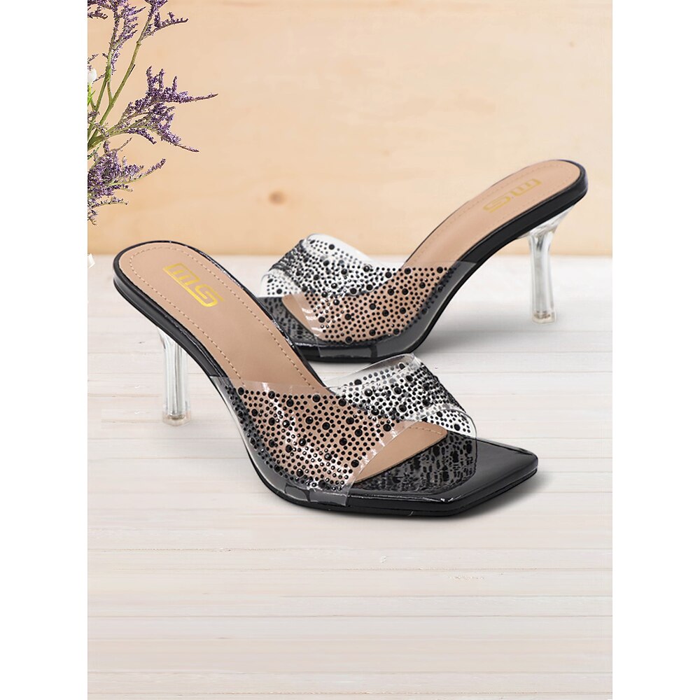 Transparente Sandaletten mit schwarzem und weißem Strass-Design für Damen - stylische Open-Toe-Sandalen für die Freizeit und den Abend Lightinthebox