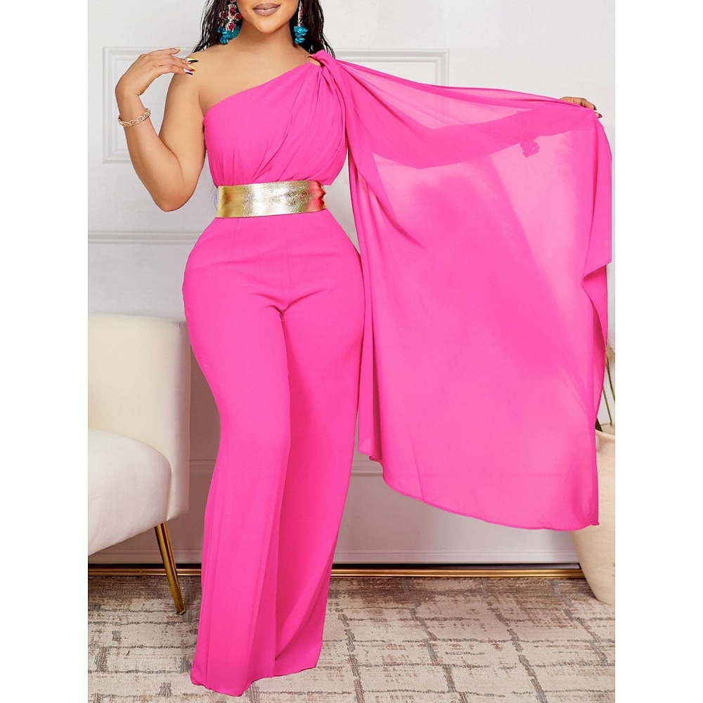 Kentucky Derby Damen Normaler Jumpsuit Elegant Einfarbig Ärmellos Eine Schulter Hohe Taille Party Cocktailparty Reguläre Passform Schwarz Weiß Rot Sommer Lightinthebox