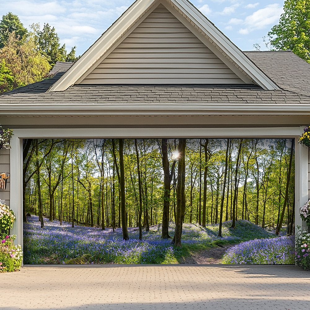 Landschaft Wald Bäume Türdekorationen Garagentor Abdeckung Außenbanner große Kulisse für Feiertag Außen Garagentor Heim Wandschmuck Lightinthebox