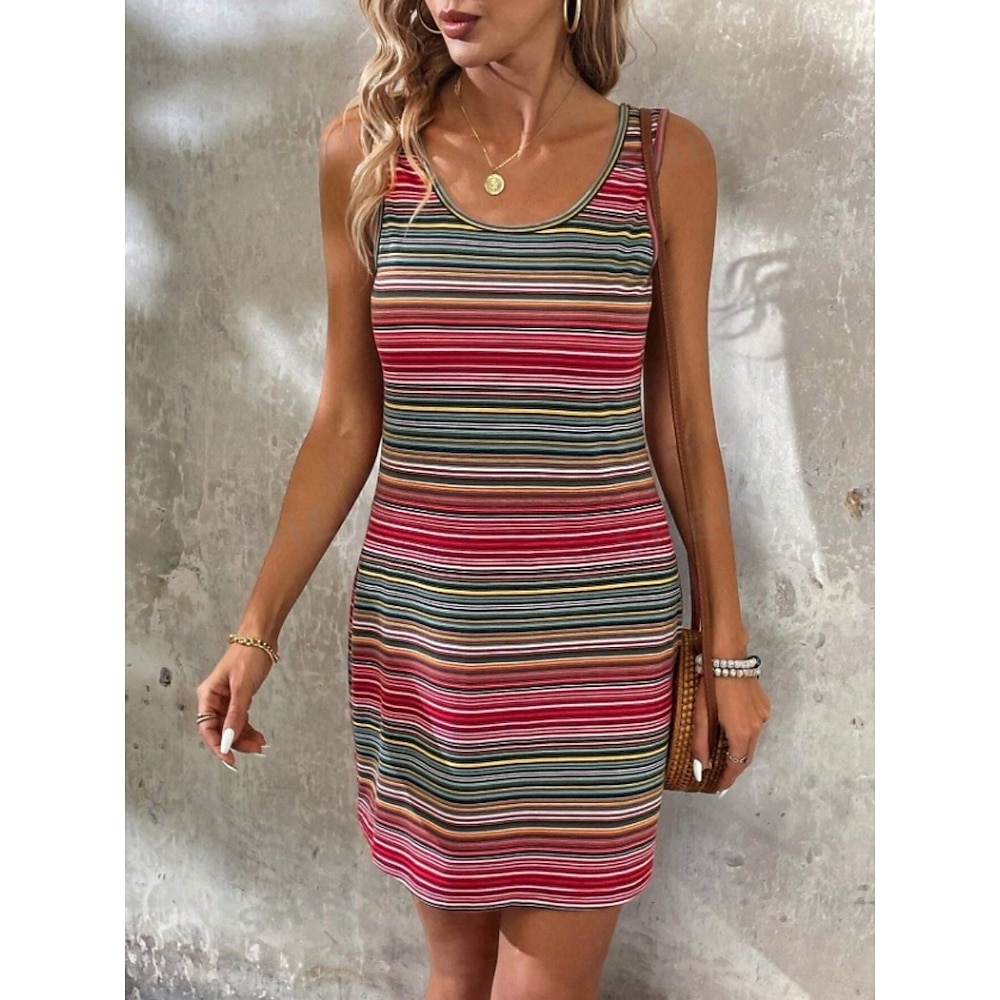 Damen Casual kleid Tank-Top Kleid Stilvoll Brautkleider schlicht Urlaub Täglich Regular Fit Streifen Ärmellos U-Ausschnitt Rote Blau Sommer Lightinthebox