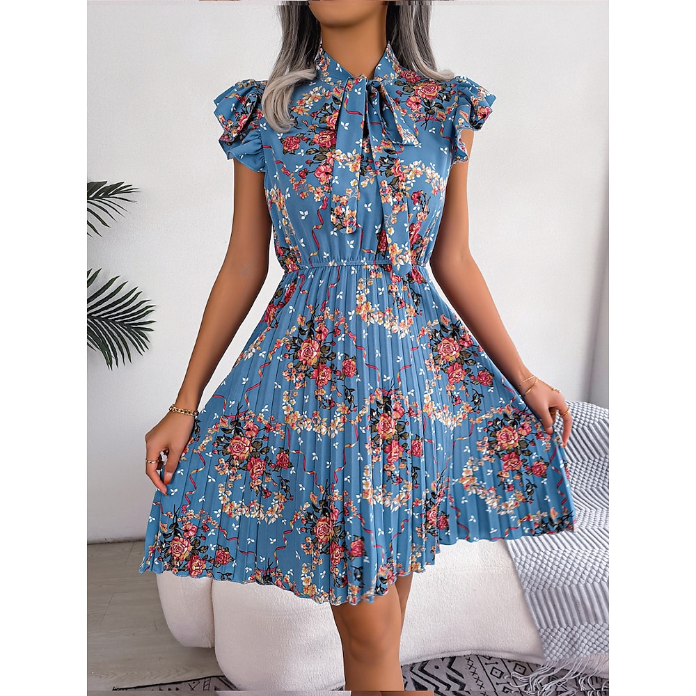 Damen Midikleid Wickelkleid Sommerkleid A Linie Kleid Urlaub Urlaub Täglich Regular Fit Blumen Kurzarm Hemdkragen Rosa Blau Grün Sommer Lightinthebox