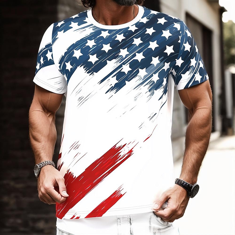 Veterans Day Herren Patriot Patriotischer Veteran Amerikanisch US-Flagge T-Shirt Kurzarm T-Shirt 3D-Druck Rundhals-Shirt Tägliches Militär Straße Täglich Weiß Sommer Frühling Bekleidung Kleidung S M Lightinthebox