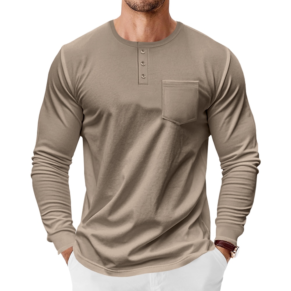 Herren Henley Shirt Tee T-Shirt Solide / einfarbig Henley Urlaub Strasse Langarm Mode Bekleidung Polyester Modisch Designer Lightinthebox