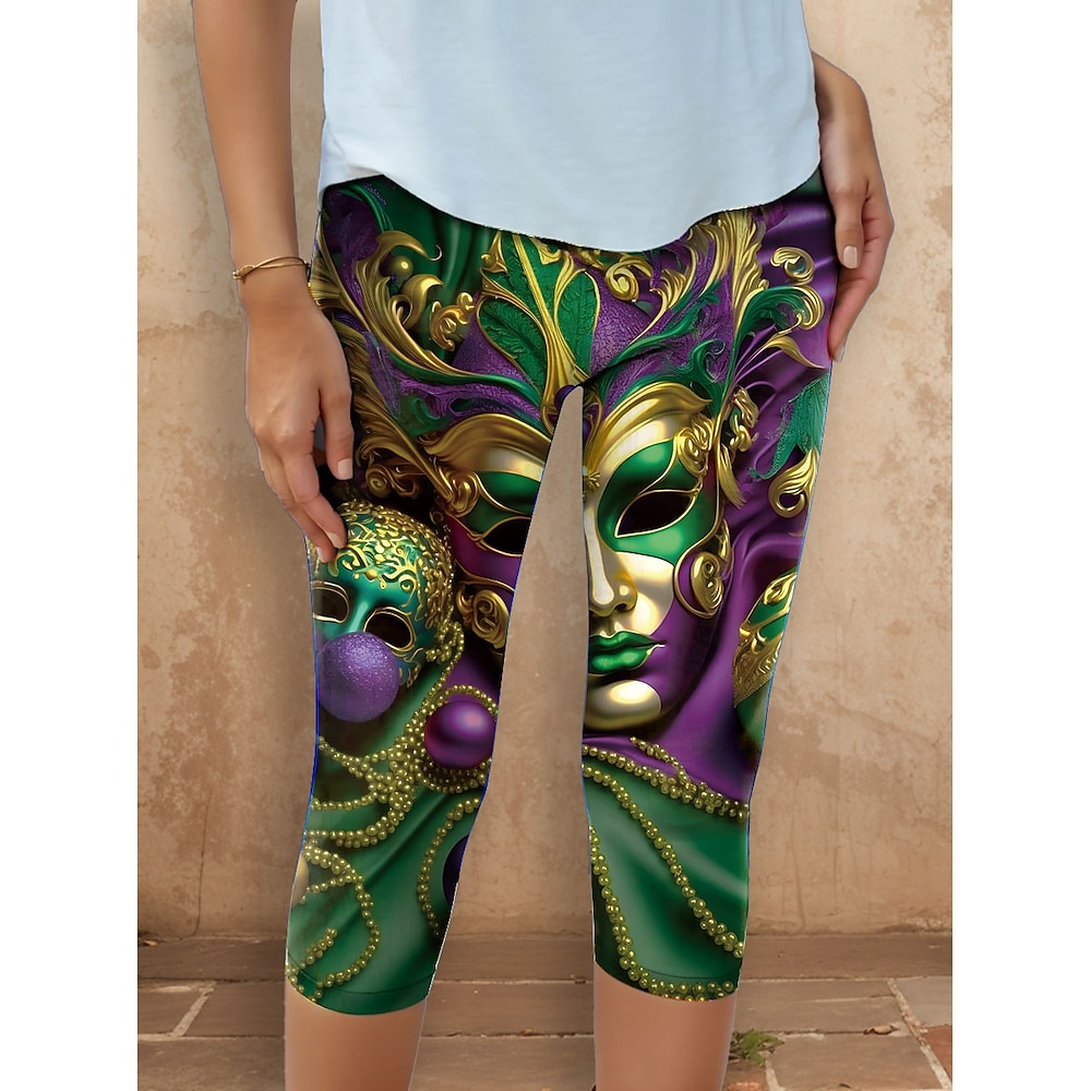 Damen Leggins Modisch Strassenmode In voller Länge Hoher TaillenbundPantsKarnival Graphic Print warm Atmungsaktiv Weich Mikro-elastisch Outdoor Täglich Grün Sommer Frühling Herbst Regular Fit Lightinthebox