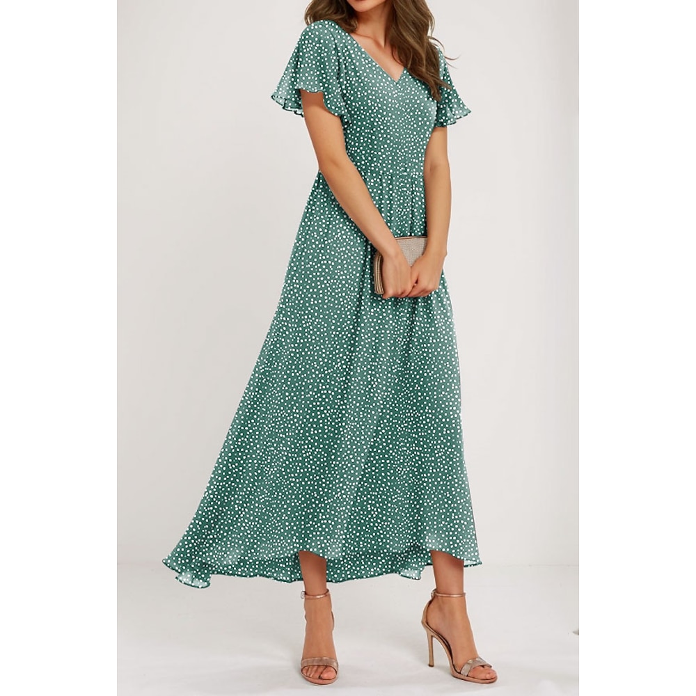 Damen A Linie Kleid Ausgestellter Ärmel Elegant Urlaub Täglich Regular Fit Blumen Kurzarm V Ausschnitt Grün Sommer Lightinthebox