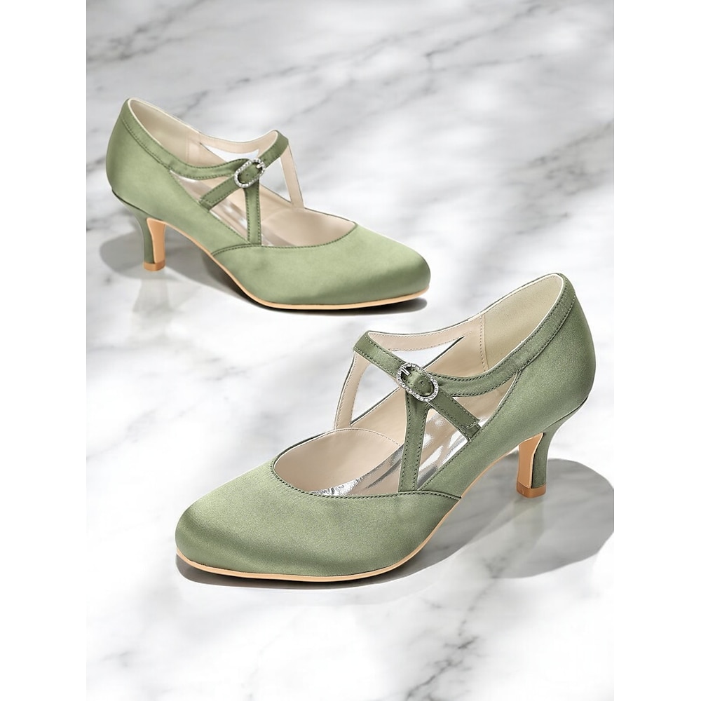 Damen Pumps aus Satin mit T-Riemchen - Vintage Pumps mit mittelhohem Absatz und Schnallenverschluss, elegante Schuhe für Hochzeiten und Gesellschaftstanz Lightinthebox