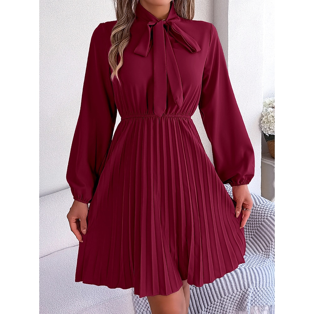 Damen Minikleid Wickelkleid A Linie Kleid Sommerkleid Faltenkleid Party Geburtstag Urlaub Täglich Regular Fit Glatt Langarm V Ausschnitt Schwarz Rosa Wein Königliches Blau Sommer Lightinthebox