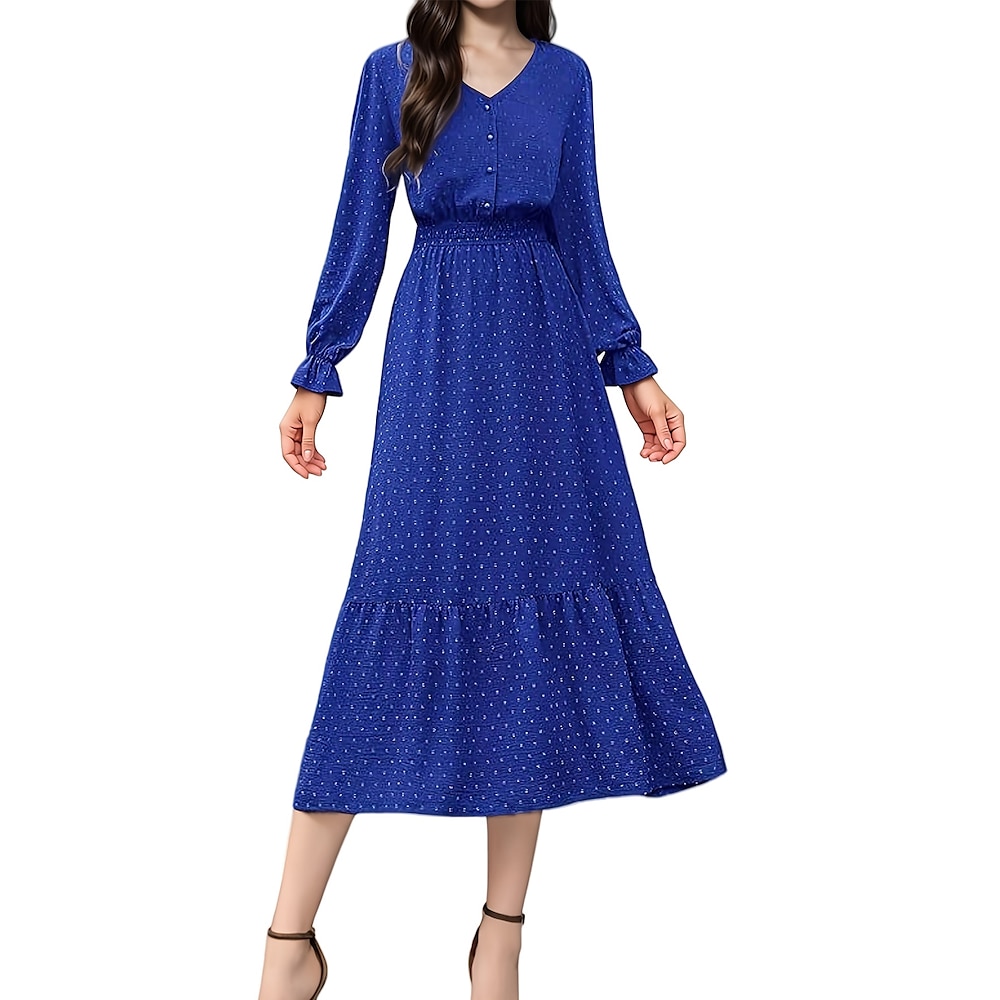 Damen Midikleid Boho Chic Kleider Elegant Stilvoll Boho Regular Fit Punkt Langarm V Ausschnitt Schwarz Marineblau Blau Grün Frühling Herbst Winter Lightinthebox