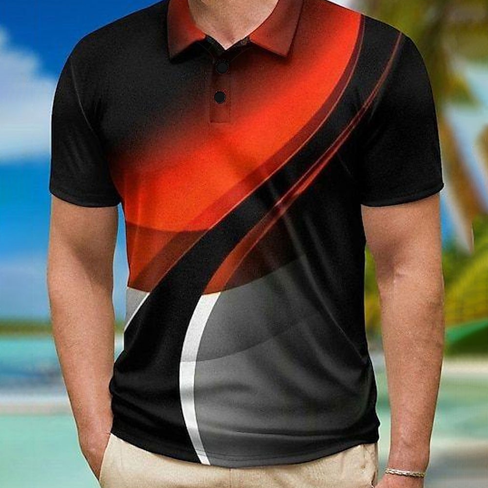 Herren Geometrisch Linie Rugby-Polo Kurzarm Polo-Shirts Hemden mit Kragen Brautkleider schlicht Outdoor Athlässigkeit Freizeitskleidung Freizeitkleidung 3D-Druck Rote Lightinthebox