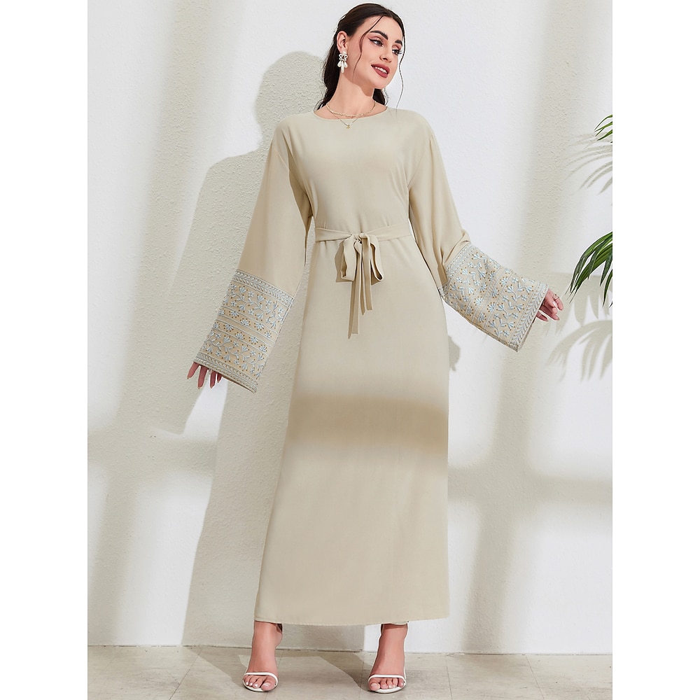 Damen Kleid Abaya Maxikleider Dubai islamisch arabisch Muslim Ramadan Blumen Stickerei Erwachsene Kleid Lightinthebox