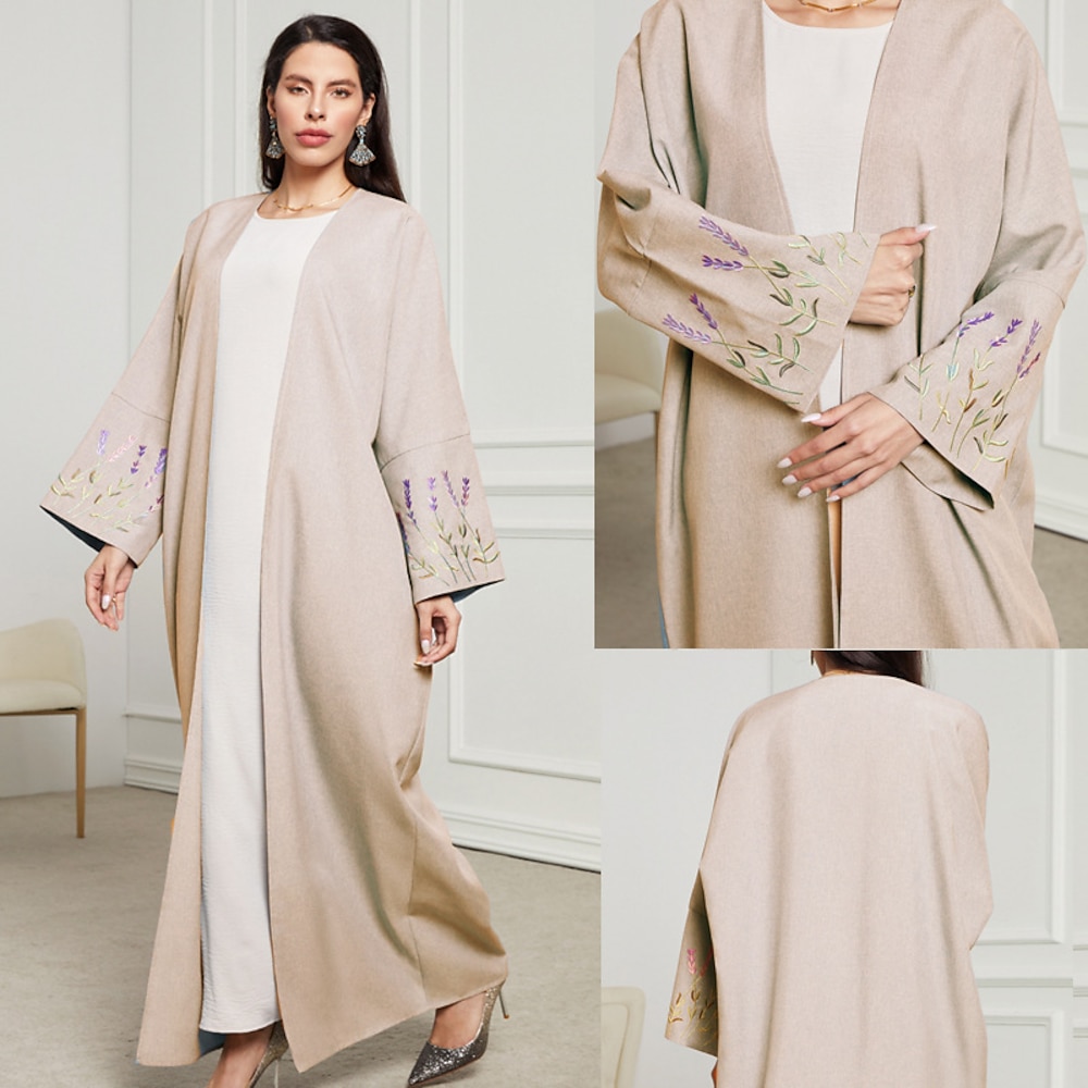 Damen Kleid Kimonoo Dubai islamisch arabisch Muslim Ramadan Blumen Stickerei Erwachsene Kleid Freizeitskleidung Lightinthebox