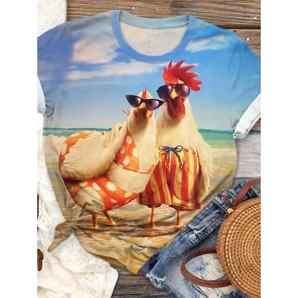 Ostern Damen T Shirt Tier Brautkleider schlicht Kurzarm Rundhalsausschnitt Normale Oberteile Täglich Wochenende Strandbekleidung Bedruckt Gelb Sommer Lightinthebox