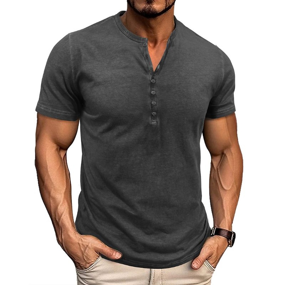 Herren Henley Shirt T-Shirt Top Boho Paisley Damast Unifarbe Henley Urlaub Street Kurzarm Schnalle Kleidung Bekleidung Mode keine Halskette Lightinthebox