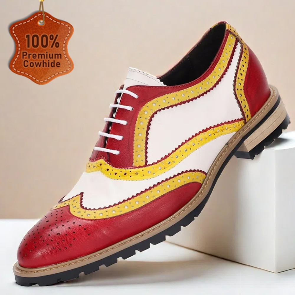 Herren Brogue Bullock Schuhe Heim Täglich Leder Nappaleder Komfortabel Rutschfest Schnürsenkel Rot Herbst Winter Lightinthebox