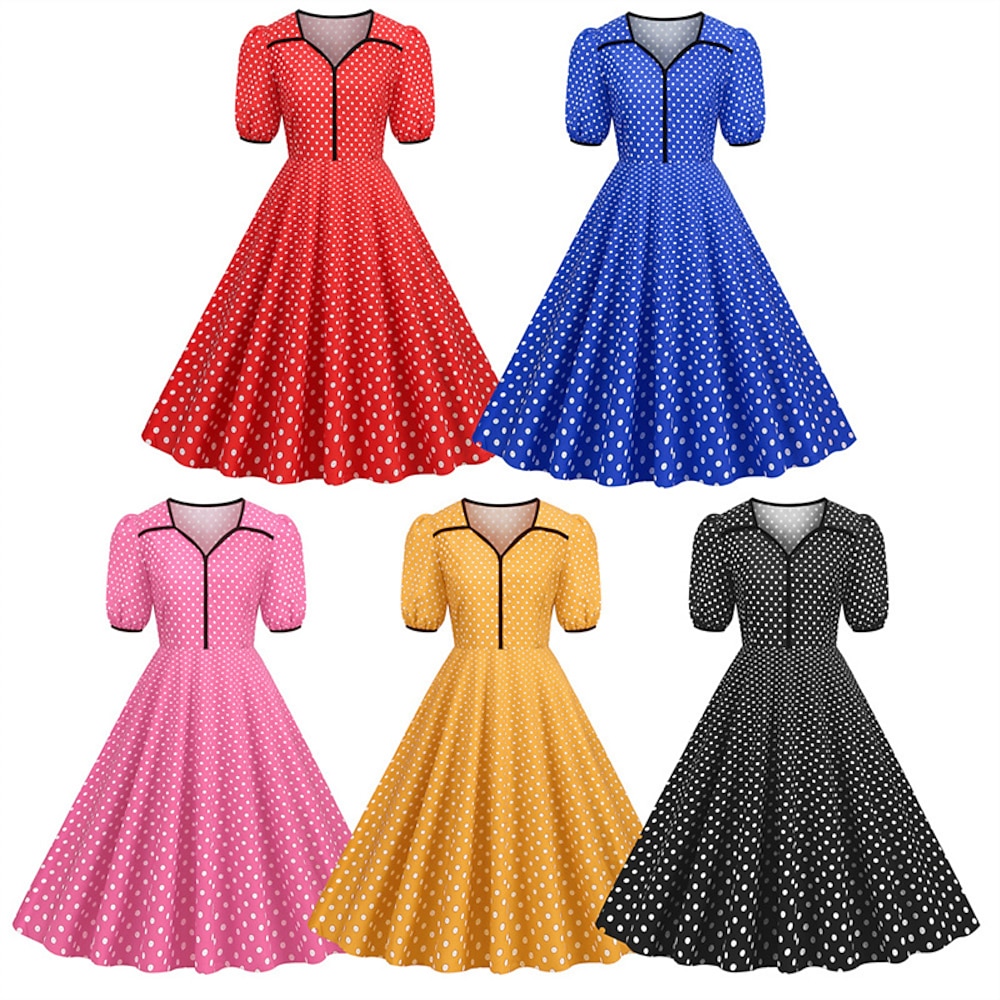 Retro Vintage 1950s Kleid Swing-Kleid Damen Punkt Karneval Maskerade Freizeitskleidung Erwachsene Kleid Homecoming-Kleider Lightinthebox