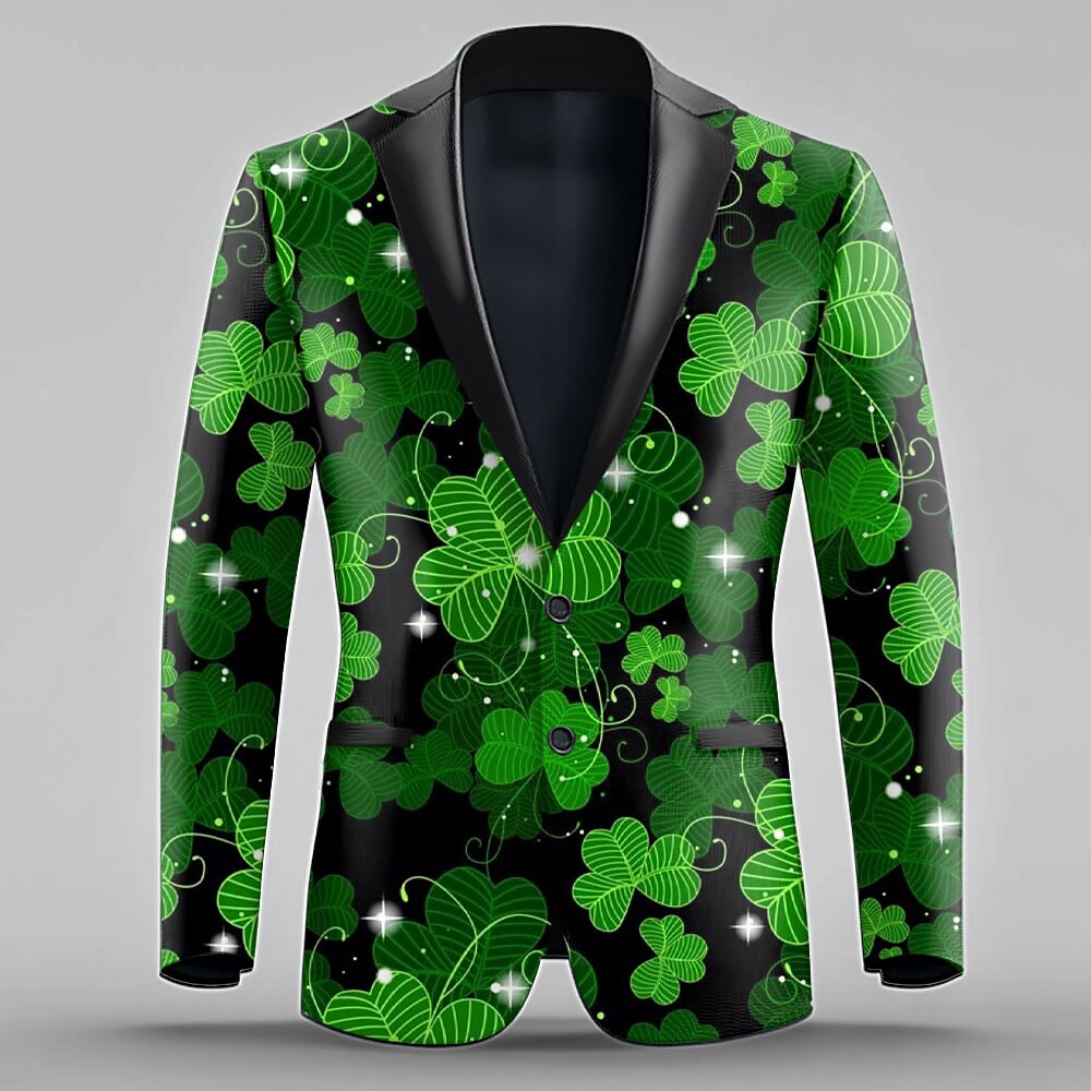 Herren Kleeblatt Blazer-Jacke Brautkleider schlicht St. Patrick Day 3D-Druck Sommer Frühling Herbst Fallendes Revers Langarm Grün Lightinthebox