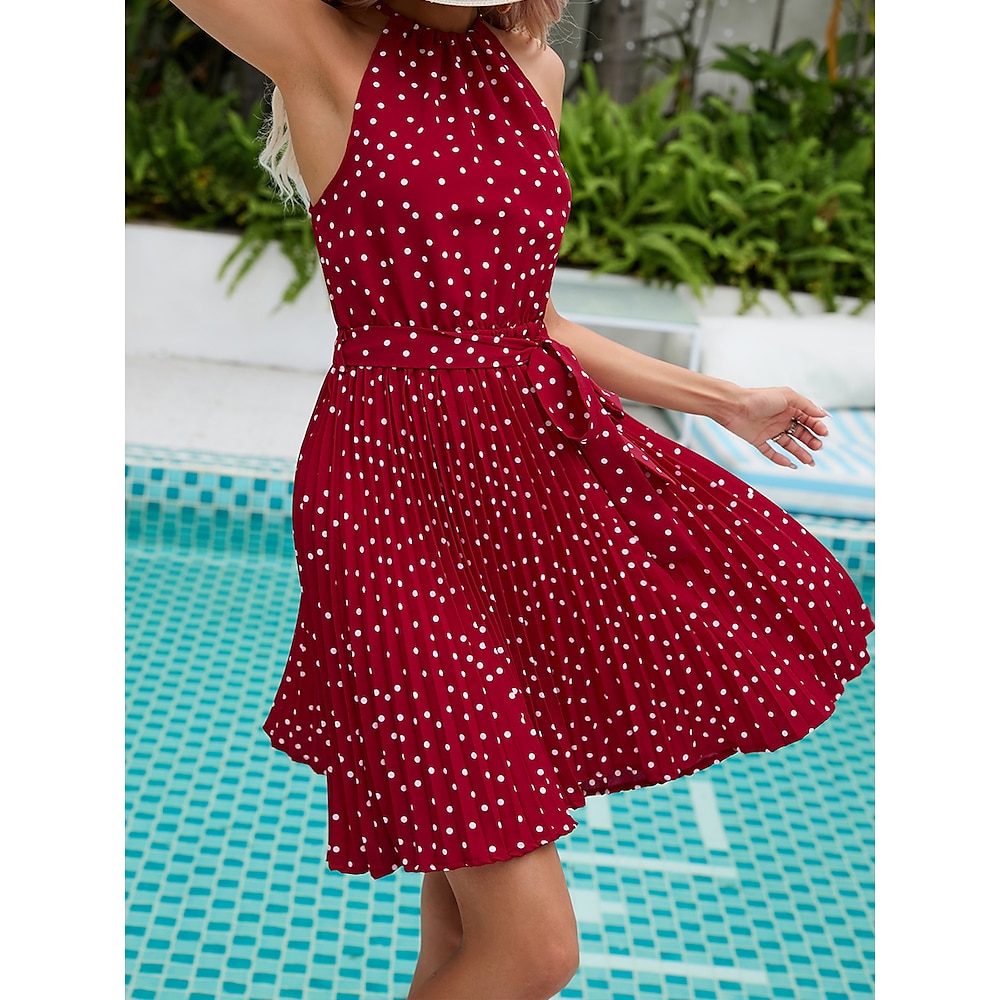 Damen Minikleid Casual kleid A Linie Kleid Stilvoll Brautkleider schlicht Urlaub Täglich Regular Fit Punkt Ärmellos Stehkragen Wein Königliches Blau Sommer Lightinthebox