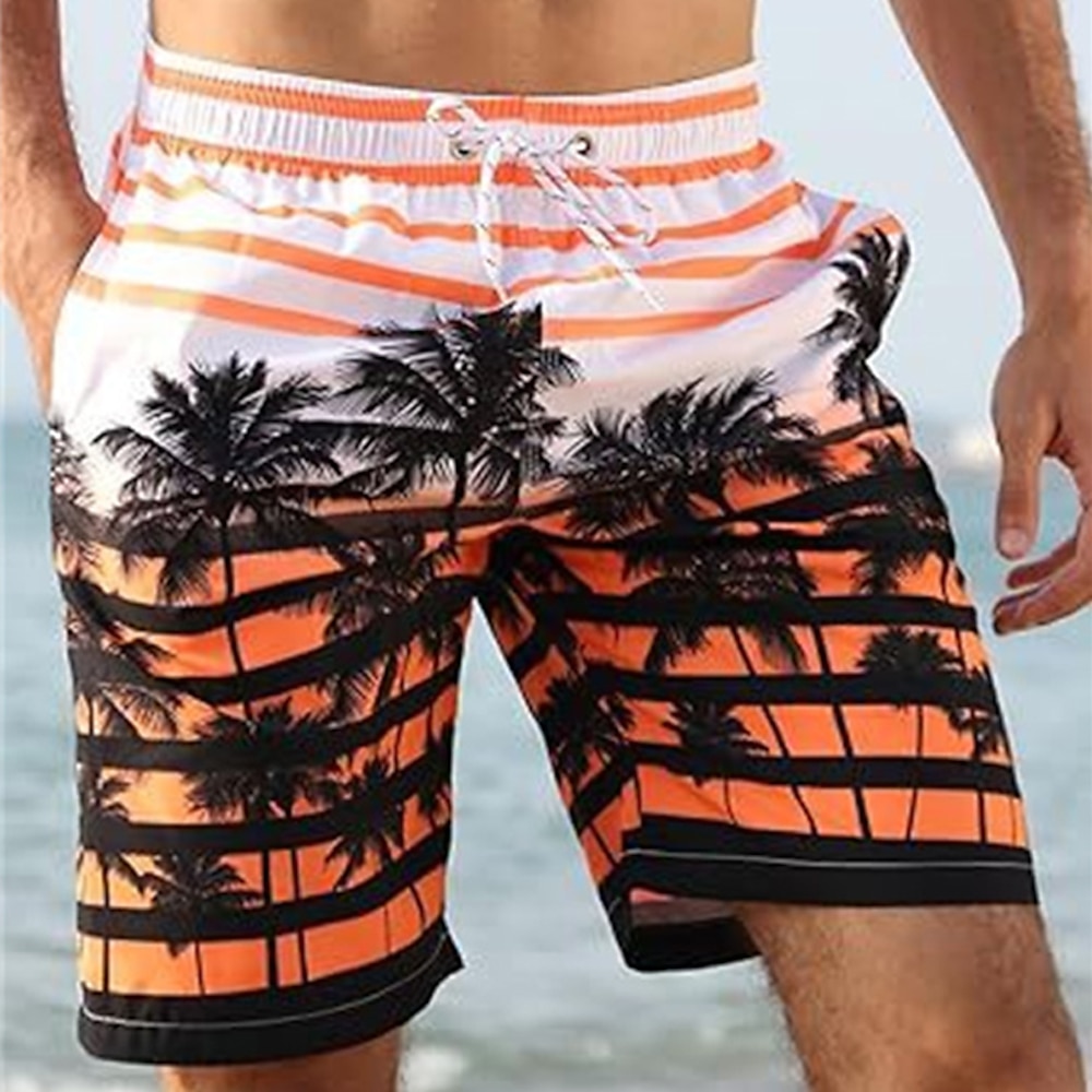 Herren Bademode Surfshorts Badehose Schwimmshorts kurz 4-Wege-Stretchgewebe Surfshorts Unten Kordelzug Mit Taschen Schwimmen Surfen Strand Wassersport Streifen Tropisch Bedruckt Sommer Frühling Lightinthebox