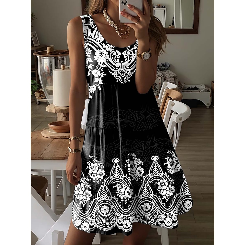 Damen Minikleid schwarzes kleid Vintage-Kleid Paisley-Kleid Casual kleid Elegant Böhmen Urlaub Urlaub Täglich Festtage Regular Fit Graphic Böhmische Ethnisch Ärmellos Rundhalsausschnitt Schwarz Sommer Lightinthebox