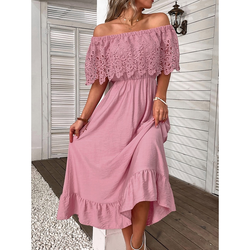 Damen Maxidress Casual kleid Baumwoll-Leinenkleid A Linie Kleid Basic Brautkleider schlicht Urlaub Täglich Regular Fit Glatt Langarm Schulterfrei Schwarz Rosa Orange Sommer Lightinthebox