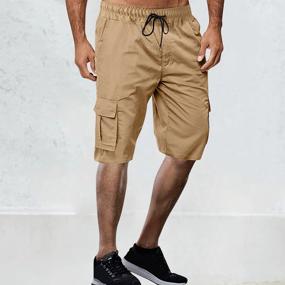 Herren Cargo Shorts Kurze Hosen Shorts Kurze Hosen Bermudas Kordelzug Elastische Taille Multi Pocket Glatt Atmungsaktiv Feuchtigkeitsableitung Knielänge Outdoor Casual Laufen Modisch Strassenmode Lightinthebox