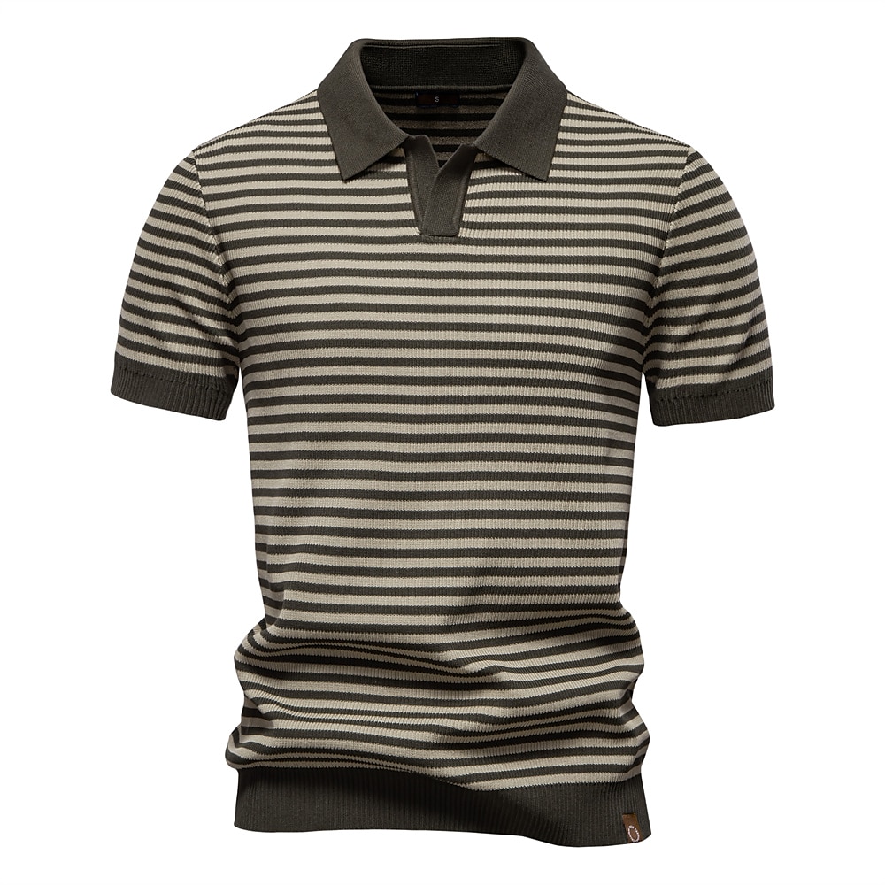 Herren Polo Polo Pullover Formal Arbeit Möwenhalsband Kurzarm Modern Komfortabel Gestreift Vertikale Streifen Stripe-Trim Streifen Frühling Regular Fit Schwarz Hellgrün Armeegrün Polo Lightinthebox