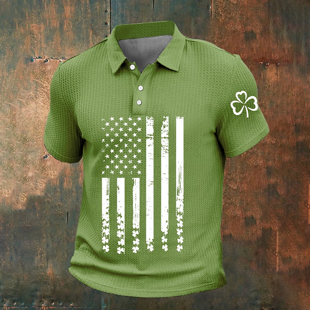 St. Patrick Herren Kleeblatt Amerikanische US-Flagge Poloshirts zum Suchbegriff: Waffel Kurzarm Polo-Shirts Hemden mit Kragen Brautkleider schlicht Outdoor Alltagskleidung Festival-Outfit Knopf Lightinthebox