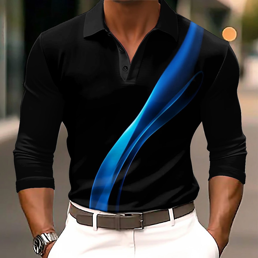 Herren Geometrisch Linie Golfhemd Langarm Polo-Shirts Hemden mit Kragen Brautkleider schlicht Business-Casual Strasse Athlässigkeit Outdoorbekleidung Festtage Knopf 3D-Druck Weiß Rote Blau Lightinthebox