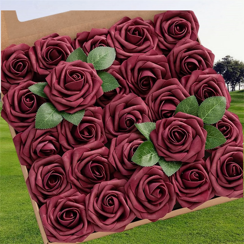 25 Stück, künstliche Rosen in Retro-Pink, Simulationsblumen in Retro-Pink, Arrangements mit Rosen, die sich echt anfühlen, Szenendekor, Raumdekor, Hochzeitsbedarf, Hochzeitsgeschenke, Lightinthebox