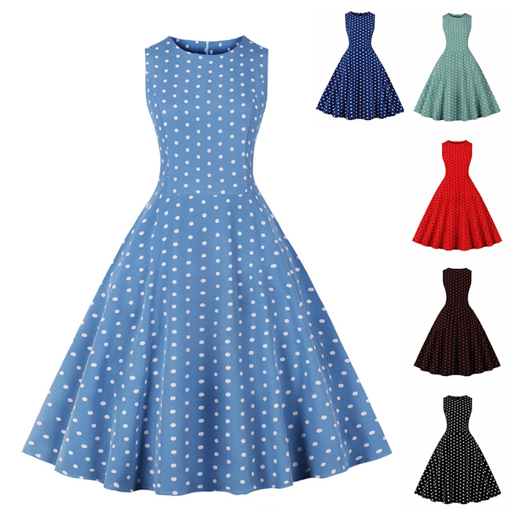 Retro Vintage 1950s Rockabilly Kleid Swing-Kleid Damen Punkt Karneval Maskerade Freizeitskleidung Erwachsene Kleid Homecoming-Kleider Lightinthebox