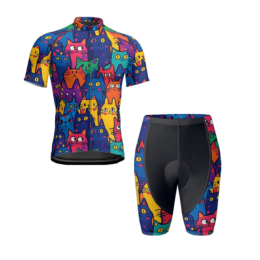 Herren Radtrikot mit Radhose fahrradbekleidung Kurzarm MTB Mountain Rennrad Schwarz Marinenblau Königsblau Katze Fahhrad Spandex Sport Katze Bekleidung Lightinthebox