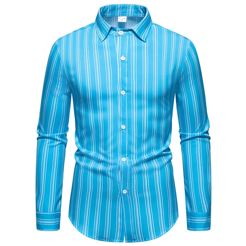 Herren Hemd Sommerhemd Lässiges Hemd Strandhemd Knopfhemd Blau Langarm Gestreift Kargen Urlaub Hawaiianisch Button-Down Bekleidung Polyester Modisch Brautkleider schlicht Komfortabel Lightinthebox