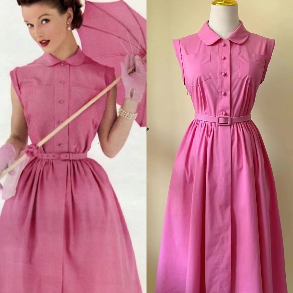 Elegant 1950s Vintage inspiriert Kleid A-Linie Kleid Teekleid Knie-Länge Damen Feste Farbe A-Linie Weihnachten Karneval Silvester Abschlussball Freizeitskleidung Erwachsene Homecoming-Kleider Sommer Lightinthebox