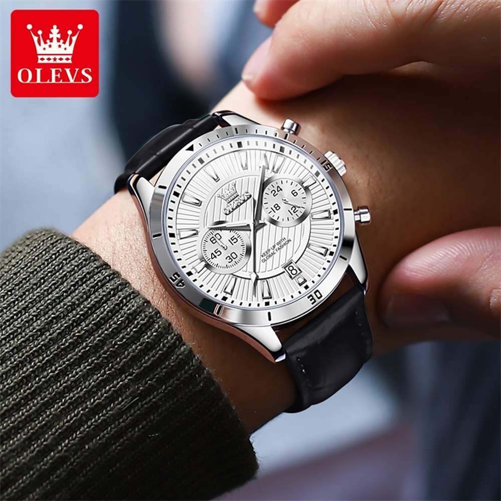 Neue Herren-Business-Uhr von Olevs, Chronograph, Kalender, 24-Stunden-Anzeige, multifunktionale Quarzuhr, Modetrend, wasserdichte Sportuhr Lightinthebox