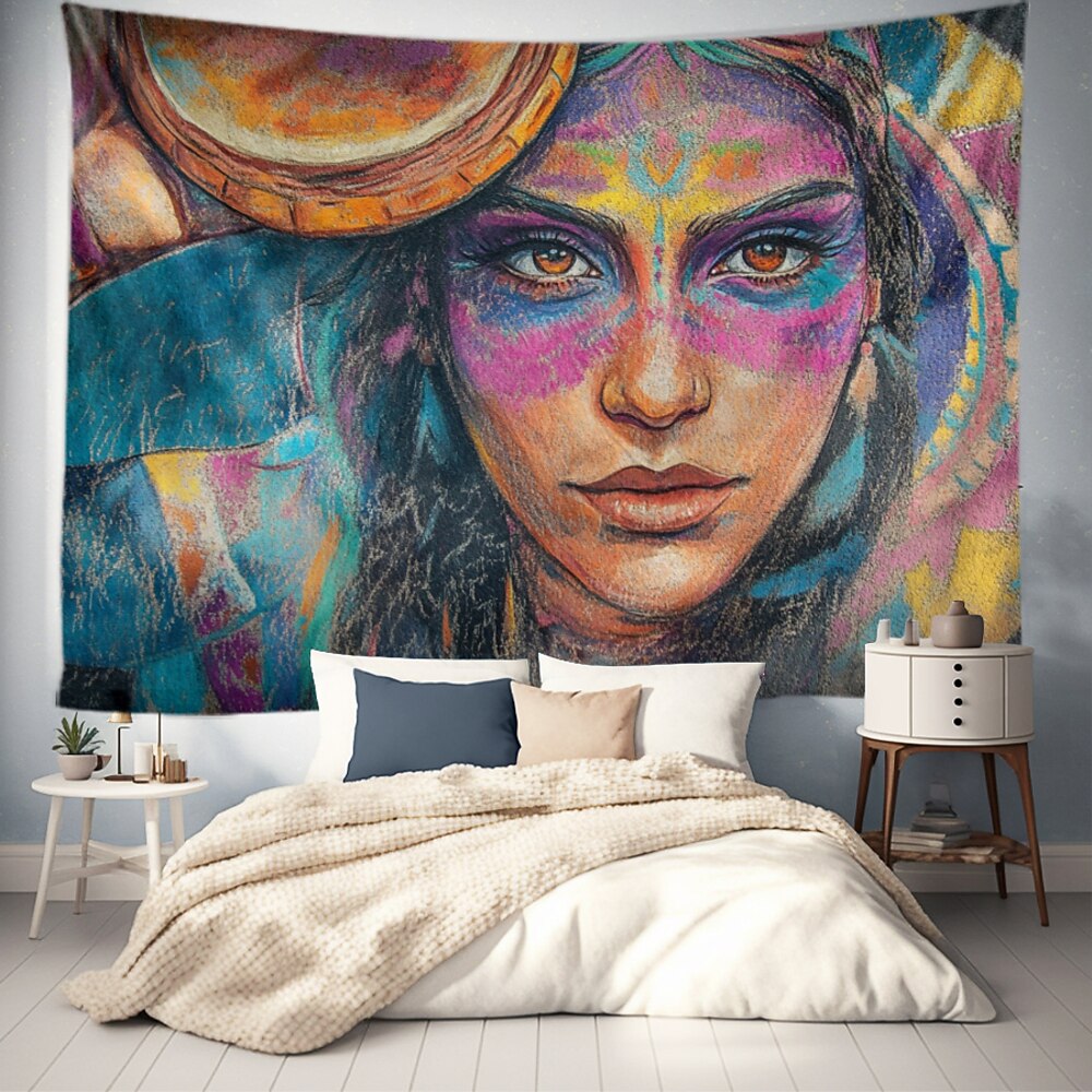 Bohemian Kunst Frau Hängender Wandteppich Wandkunst Großer Wandteppich Wandmalerei Dekoration Fotohintergrund Decke Vorhang Wohnheim Schlafzimmer Wohnzimmerdekoration Lightinthebox